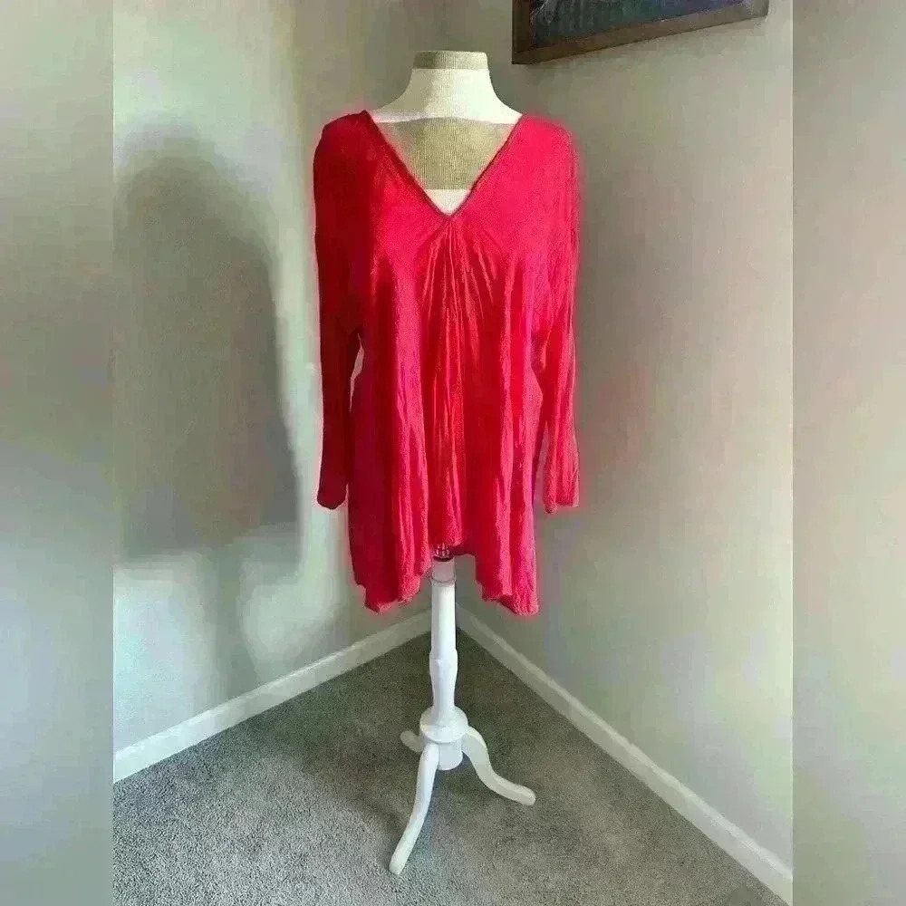 Free People red embroidered tunic top-size, M - Picture 2 of 9